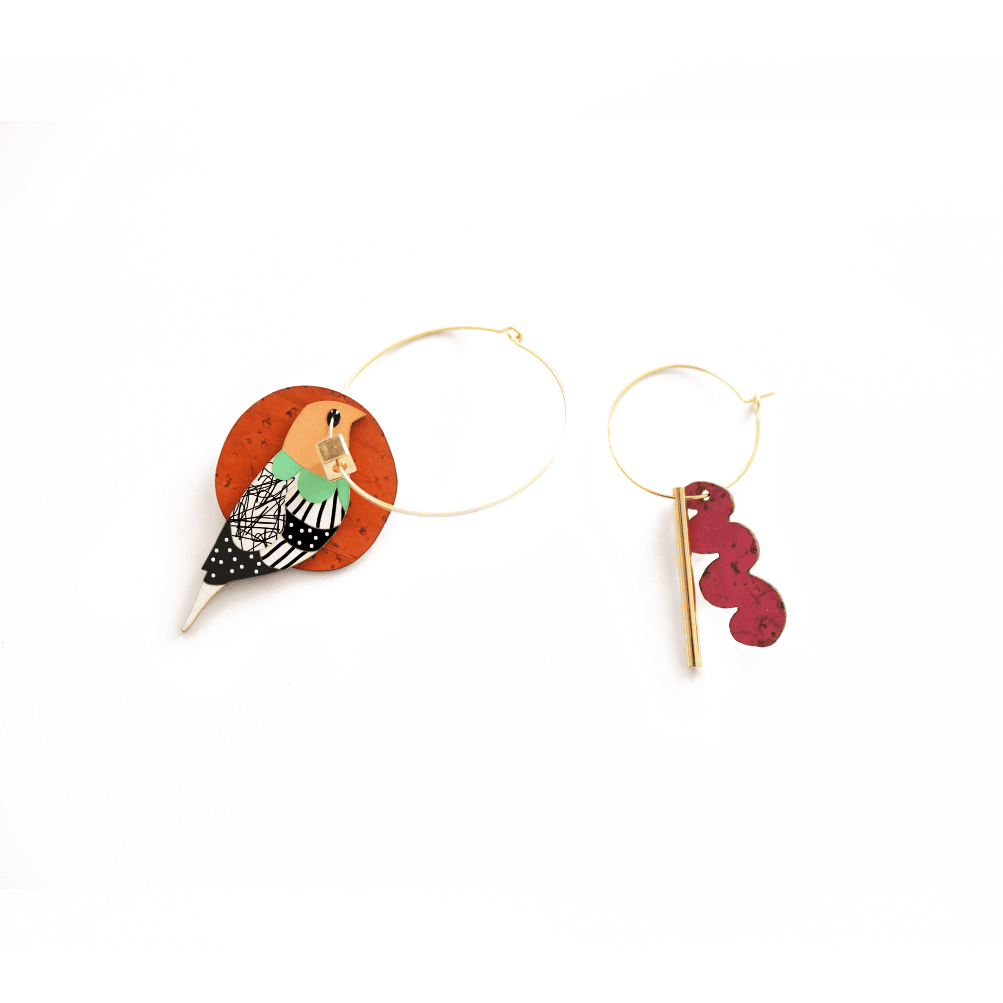 Coffret Bird DIY — boucles d’oreilles à personnaliser soi-même, matériaux durables (liège et papier), conception artisanale par Matcha Paris.