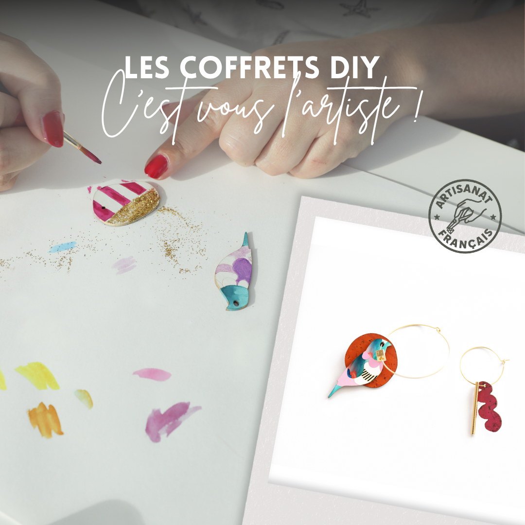 Coffret DIY bijoux adulte – création de boucles d’oreilles personnalisées à peindre, fabriqué à la main en France.