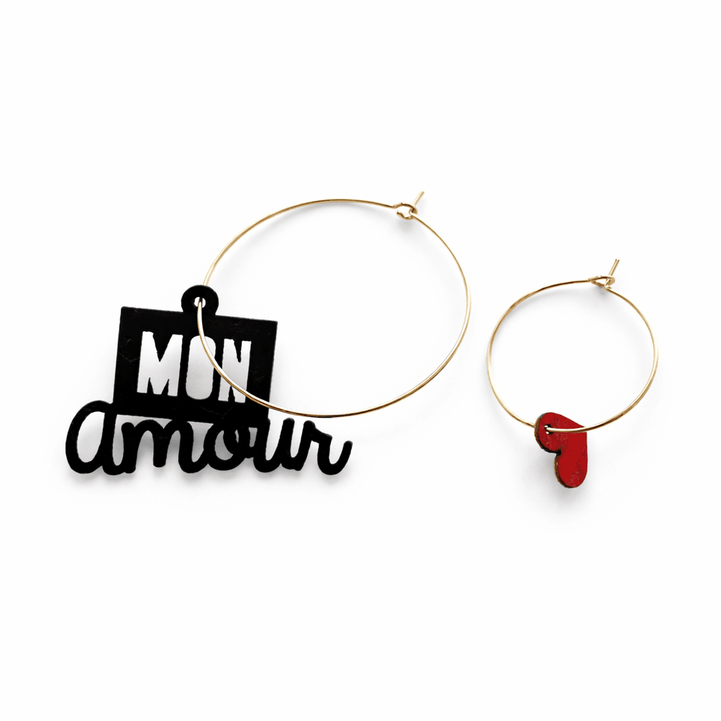Créoles asymétriques pour Saint Valentin Mon amour en or