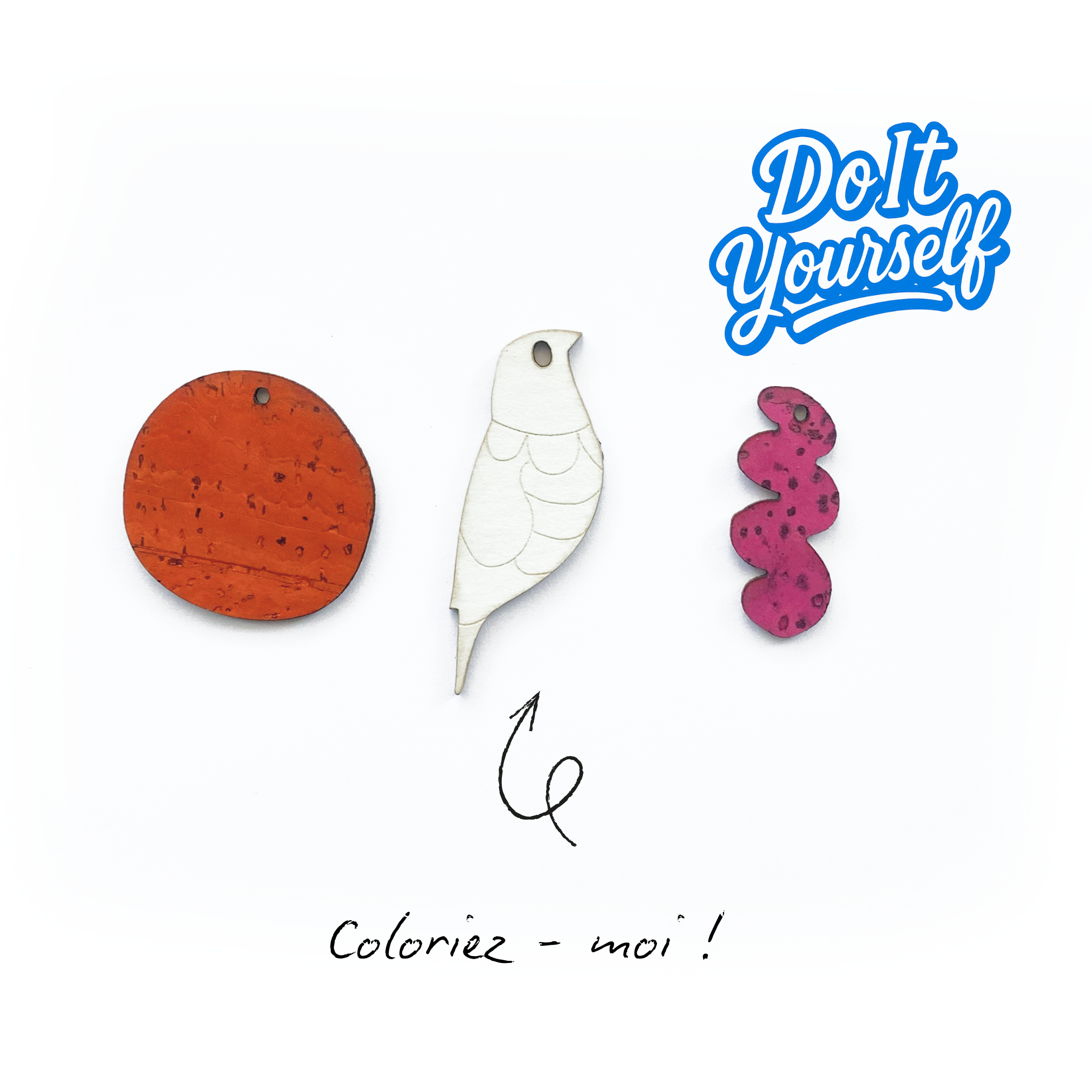 Kit de breloques a colorier soi-meme, boucles d'oreilles à personnaliser fabriquées en France