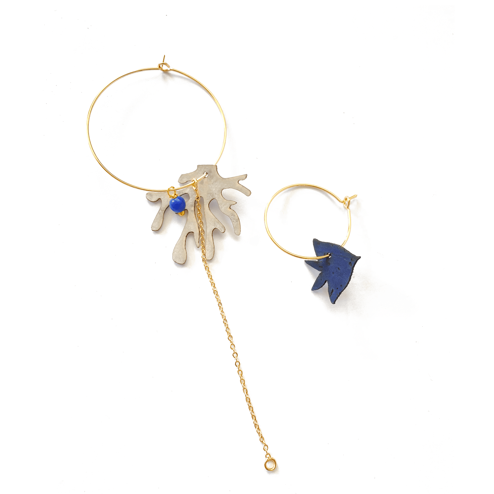 Boucles d'oreilles dépareillées or édition limitée Ulysse Calypso – liège acier inoxydable Matcha