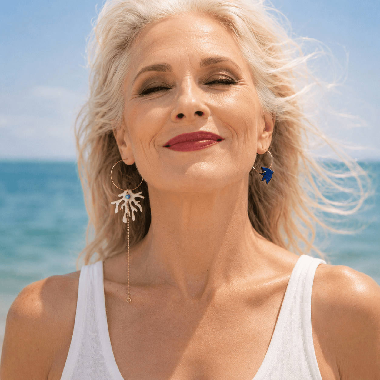 Boucles d'oreilles dépareillées or édition limitée Ulysse Calypso – liège acier inoxydable Matcha BIJOUX