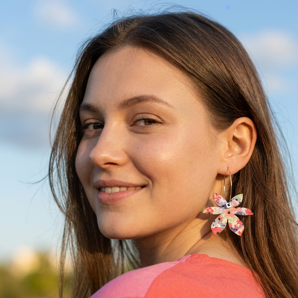 Boucles d'oreilles dépareillées motif fleuri cadeau femme été - outfit festival