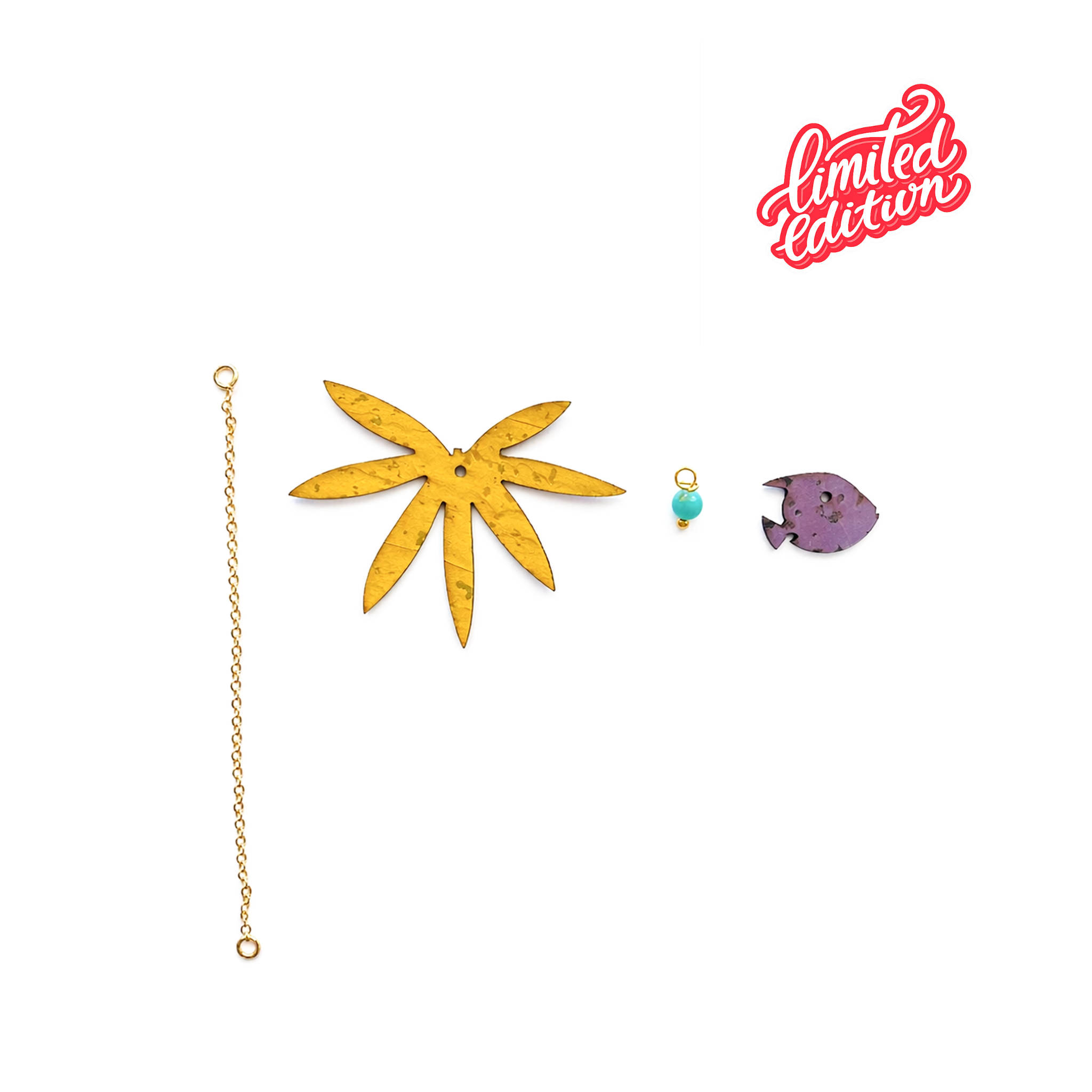 breloques dory nemo edition limitee jaune violet avec perle turquoise et chainette doree