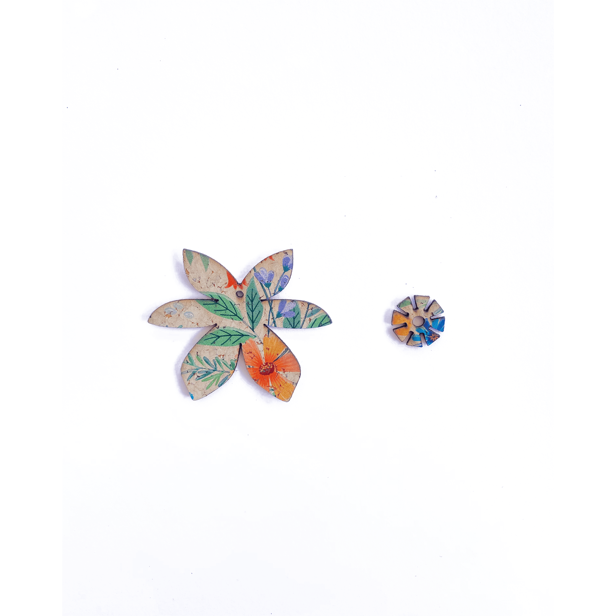 Breloques pour Boucles d'oreilles dépareillées Brangelina Champêtre kit Essentiel argent — créoles acier inoxydable liège imprimé floral Matcha Bijoux