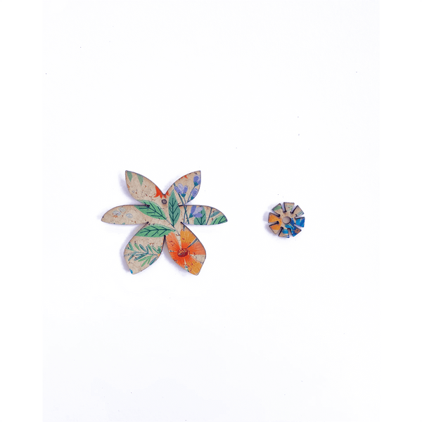 Breloques pour Boucles d'oreilles dépareillées Brangelina Champêtre kit Essentiel argent — créoles acier inoxydable liège imprimé floral Matcha Bijoux
