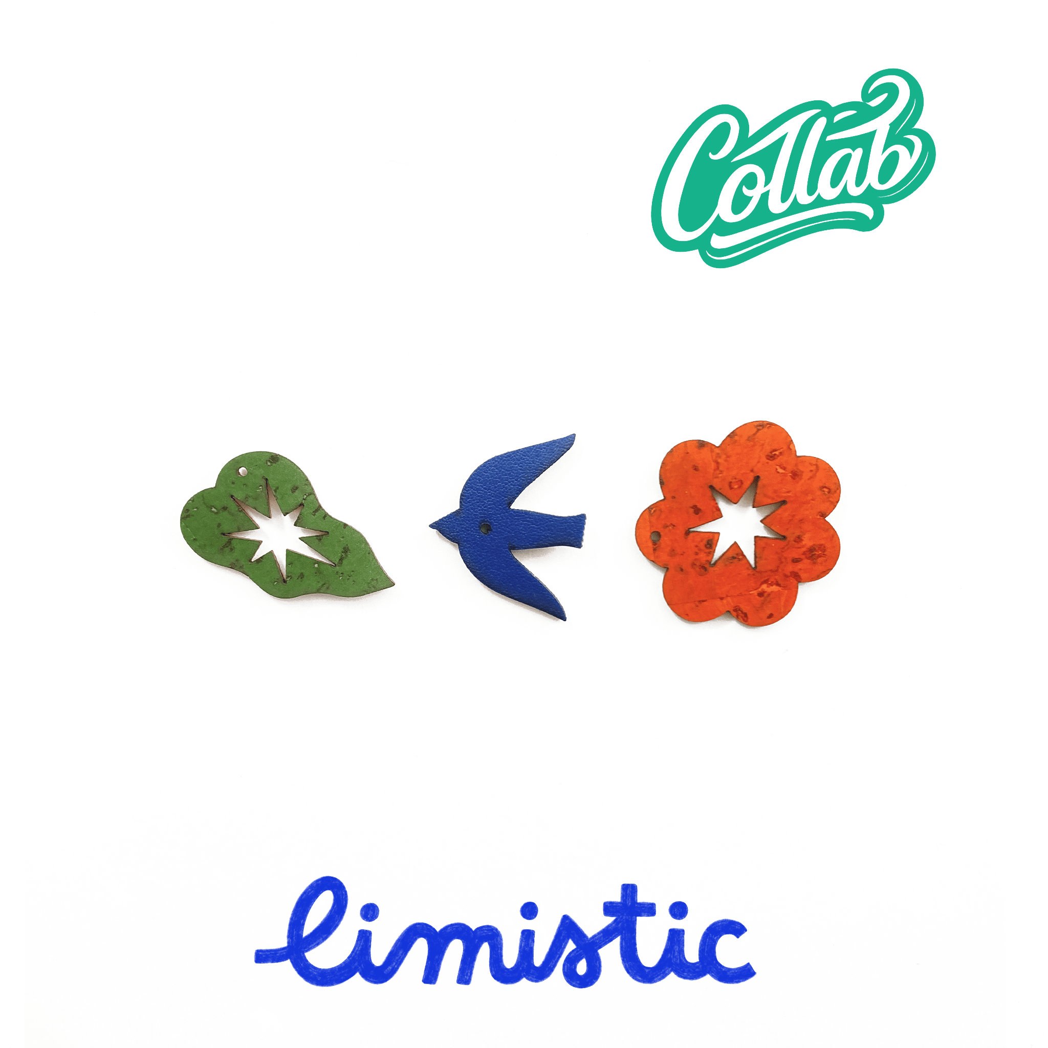 Breloques colorées coffret Birdy collab Limistic – oiseau feuille fleur liège boucles d'oreilles dépareillées