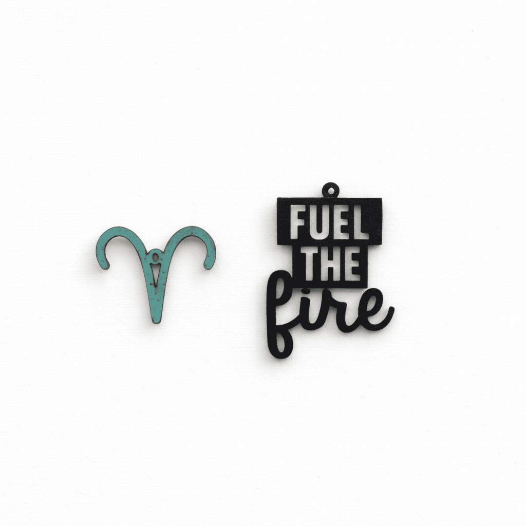 Breloques signe astrologique Bélier avec message Fuel the fire, pour boucles d’oreilles dépareillées Matcha