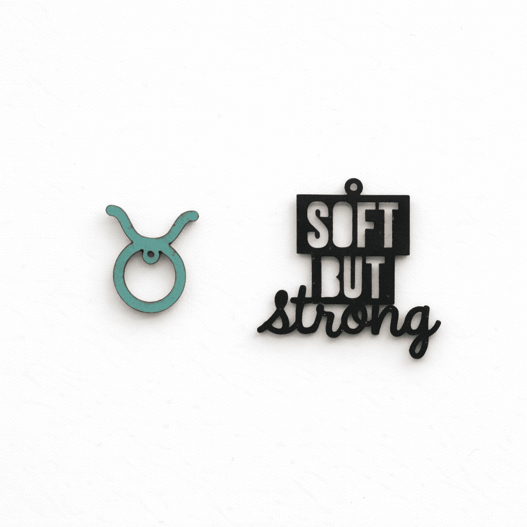 Breloques signe astrologique Taureau avec message Soft but strong, pour boucles d’oreilles dépareillées Matcha