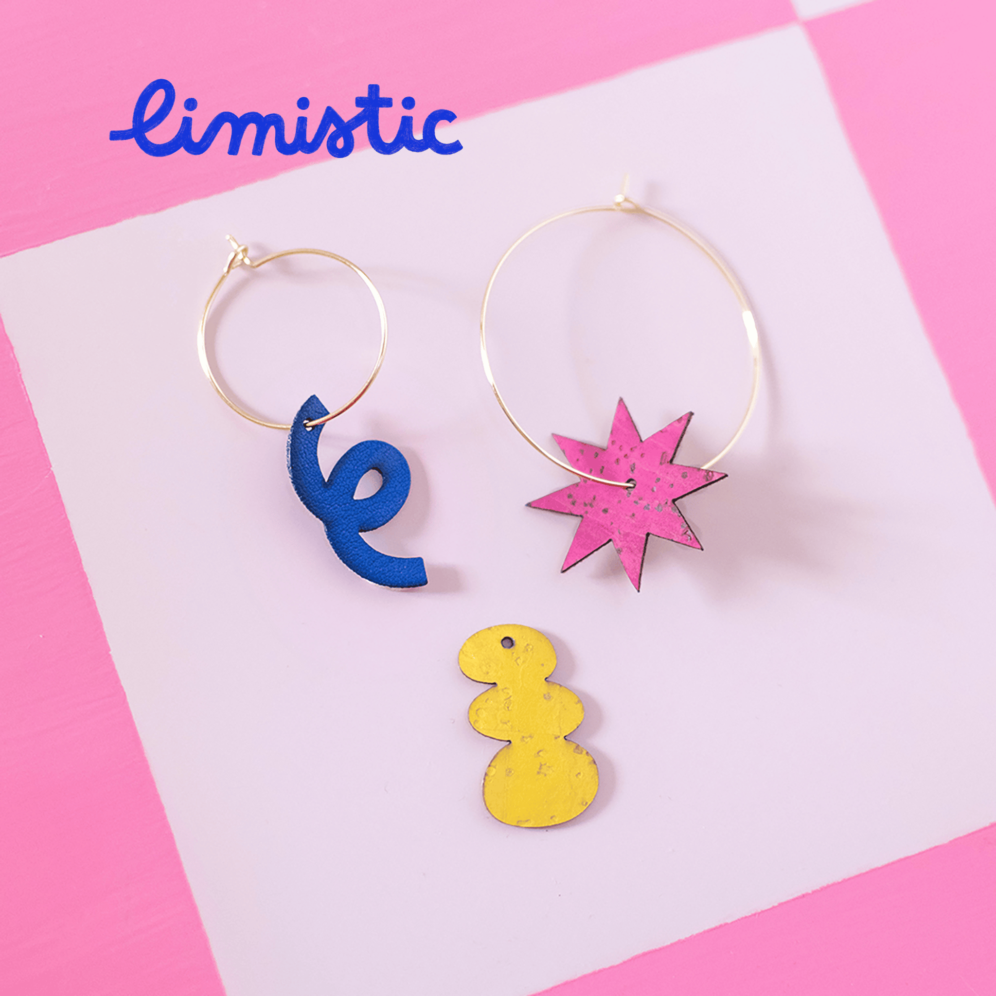 Des boucles d'oreilles colorées et dépareillées nées d'une collab exclusive avec l'illustratrice Limistic. Liège portugais, fait main en France. 20 pièces, pas une de plus.