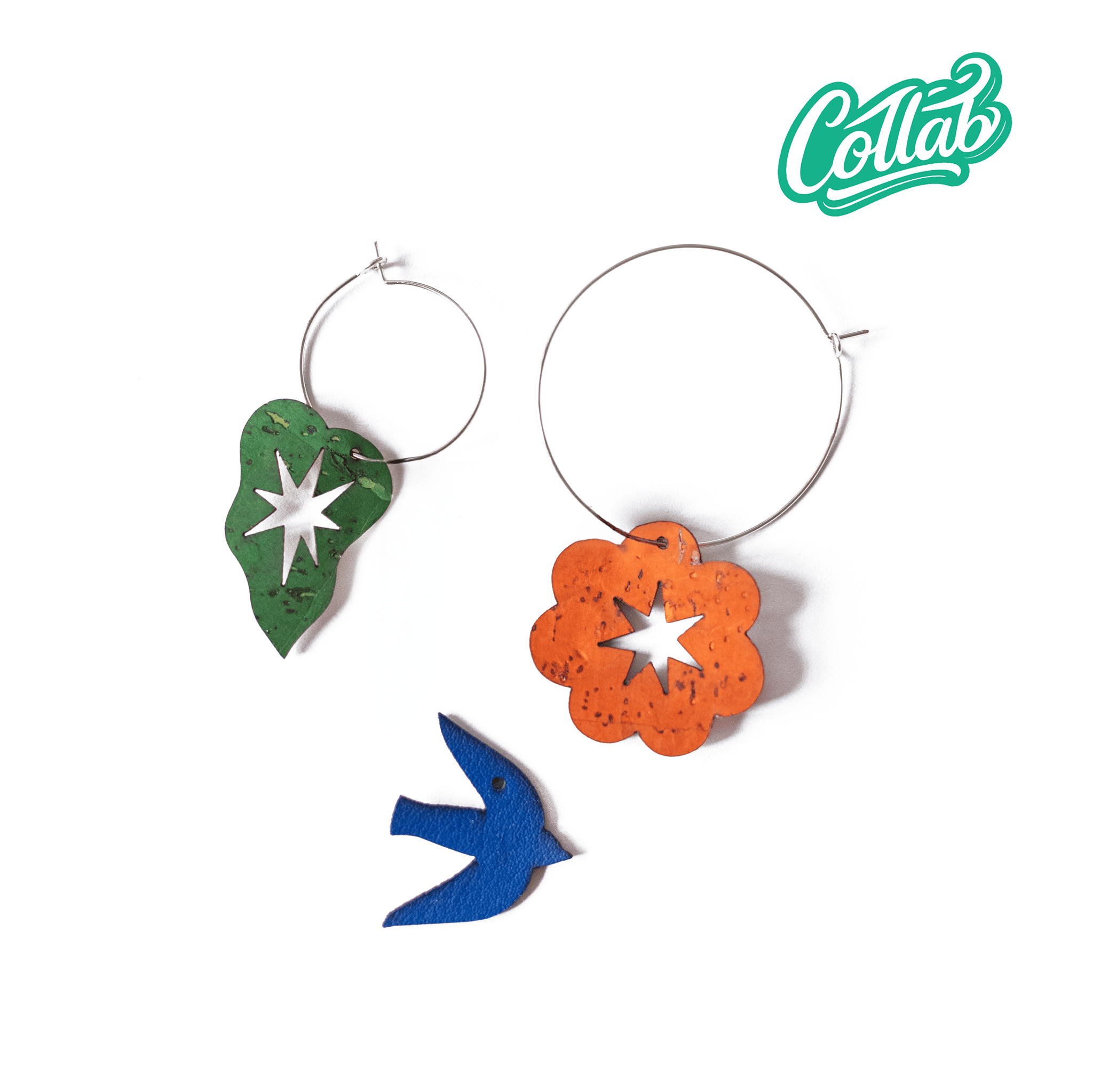 Boucles d'oreilles dépareillées colorées coffret Birdy Limistic – liège fait main France, forme géometriques colorées argent