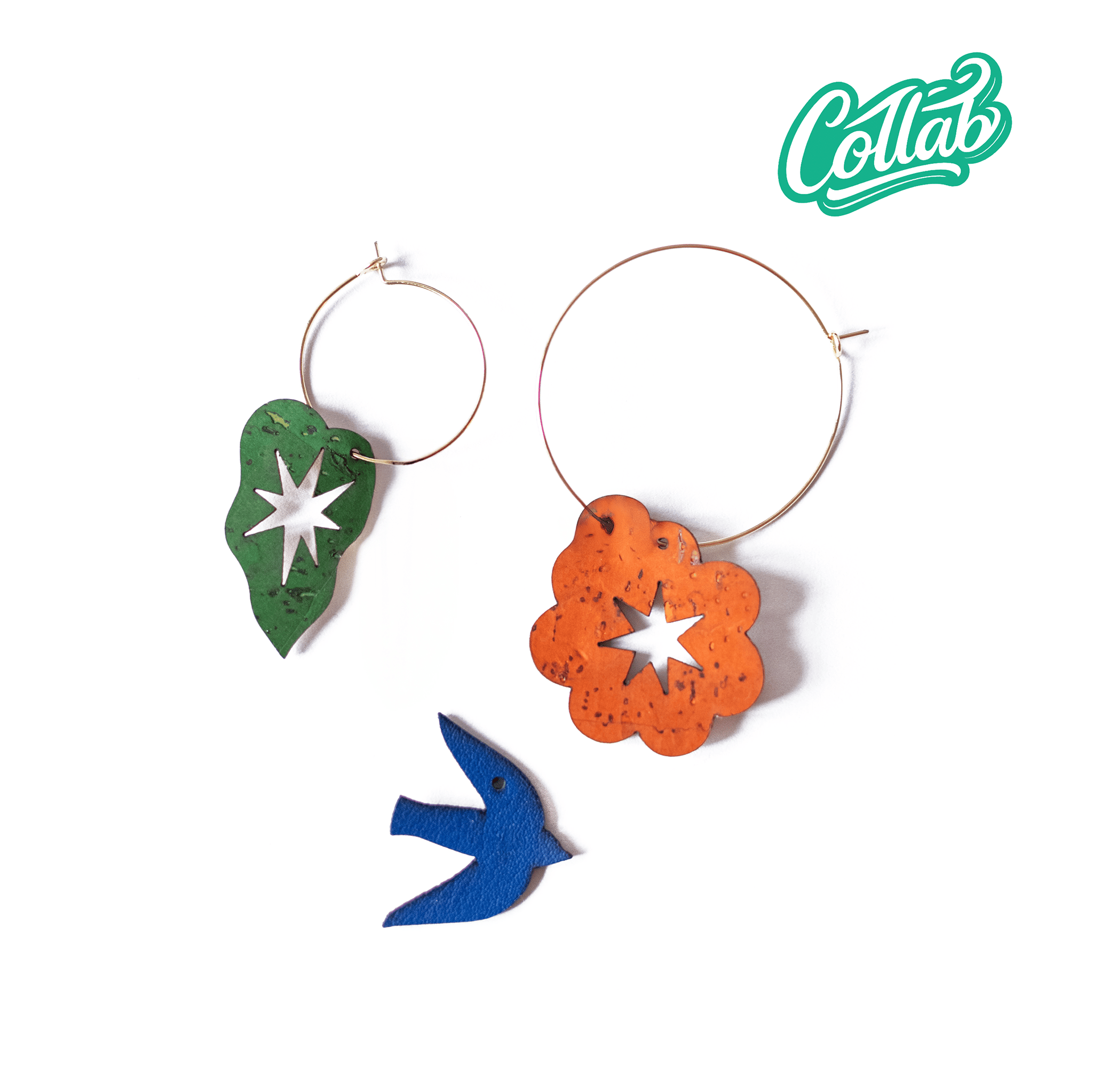 Boucles d'oreilles dépareillées colorées coffret Birdy Limistic – liège fait main France, forme géometriques colorées or