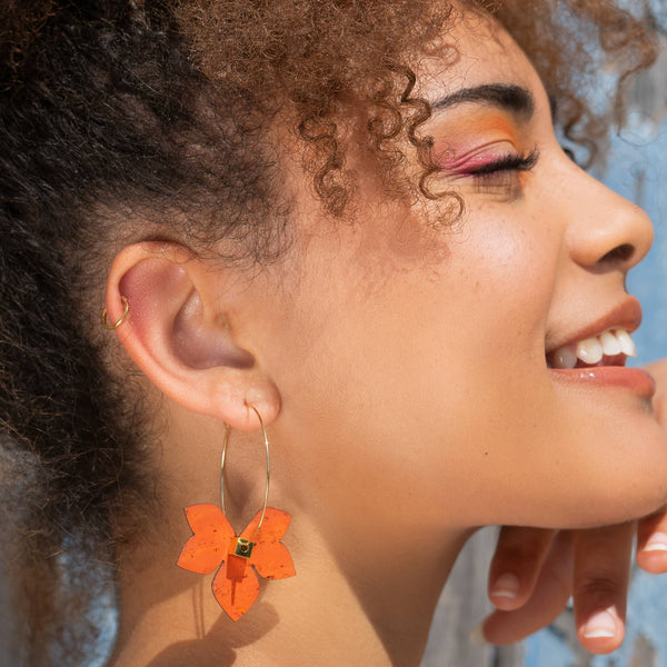 Créoles "Adam et Ève" Oranges - Boucles d'Oreilles Dépareillées et Stylées