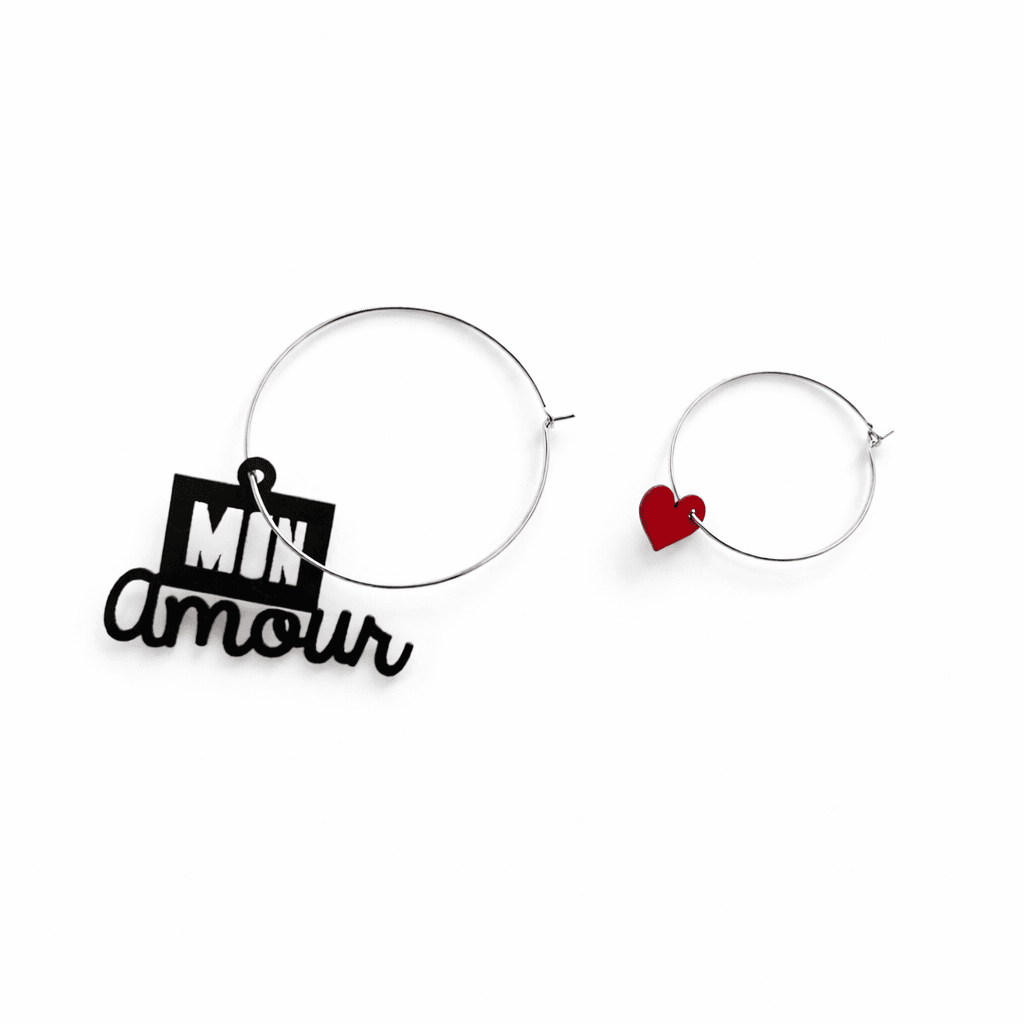 Créoles dépareillées Mon amour, cadeau idéal Saint Valentin original, "Mon amour"