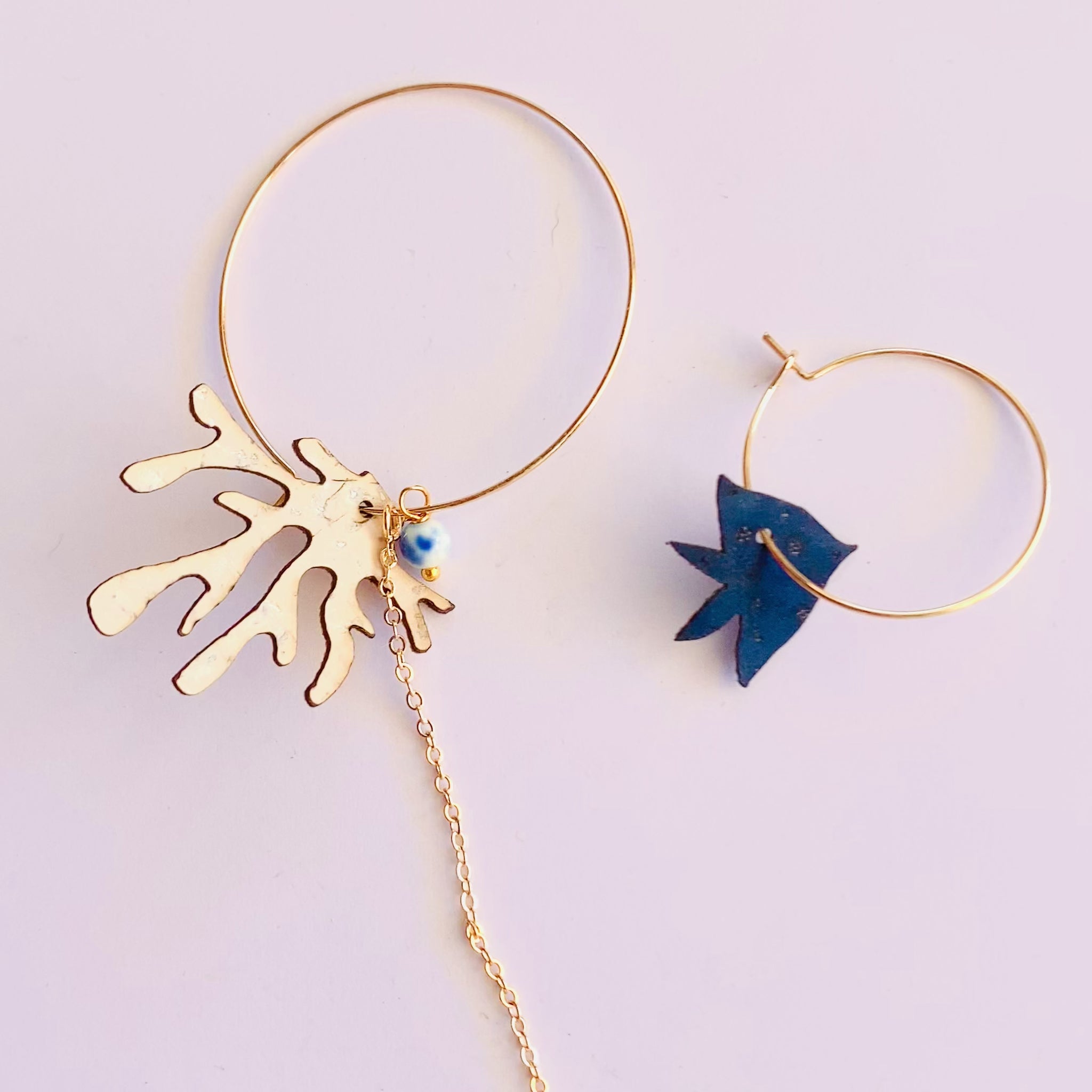 boucles d'oreilles acier inox dépareillées ultra originale made in France pour l'été